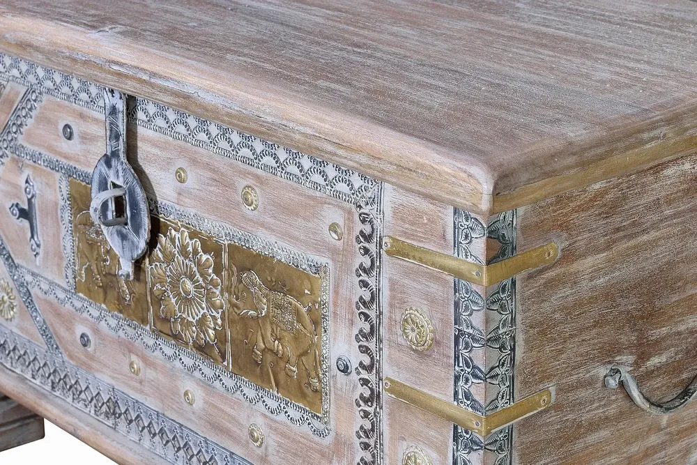 Boîtes de rangement - Coffre ancien en bois de manguier blanc - GINER Y COLOMER