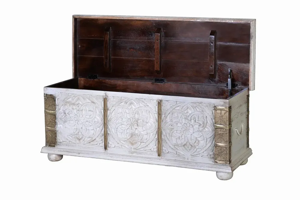 Boîtes de rangement - Coffre ancien en bois de manguier blanc - GINER Y COLOMER