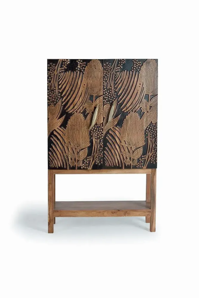 Armoires - Armoire à bouteilles en bois d'acacia sculptée a main - GINER Y COLOMER