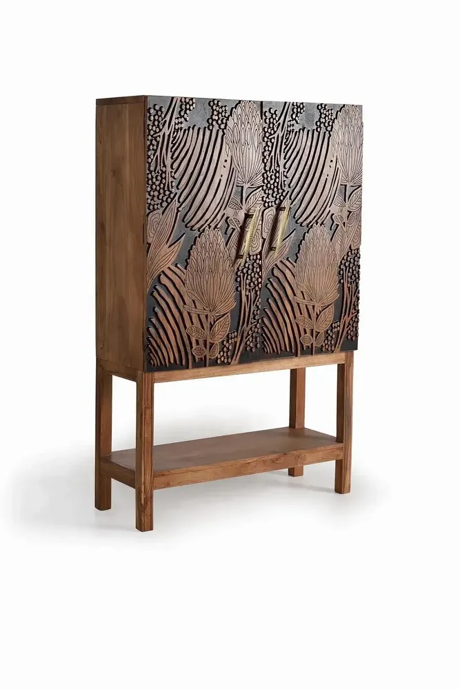 Armoires - Armoire à bouteilles en bois d'acacia sculptée a main - GINER Y COLOMER