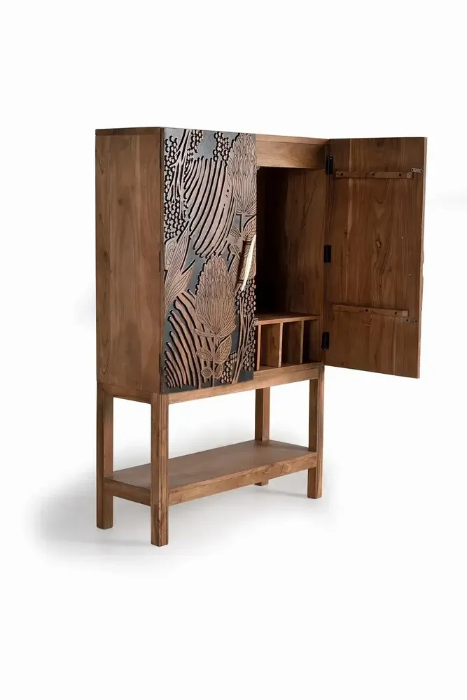 Armoires - Armoire à bouteilles en bois d'acacia sculptée a main - GINER Y COLOMER