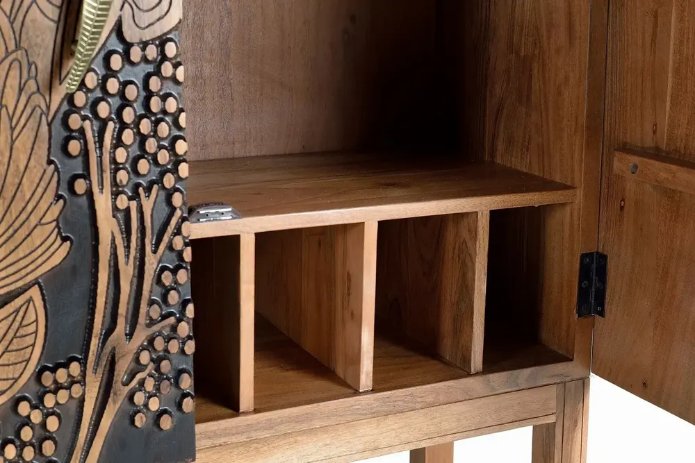 Armoires - Armoire à bouteilles en bois d'acacia sculptée a main - GINER Y COLOMER