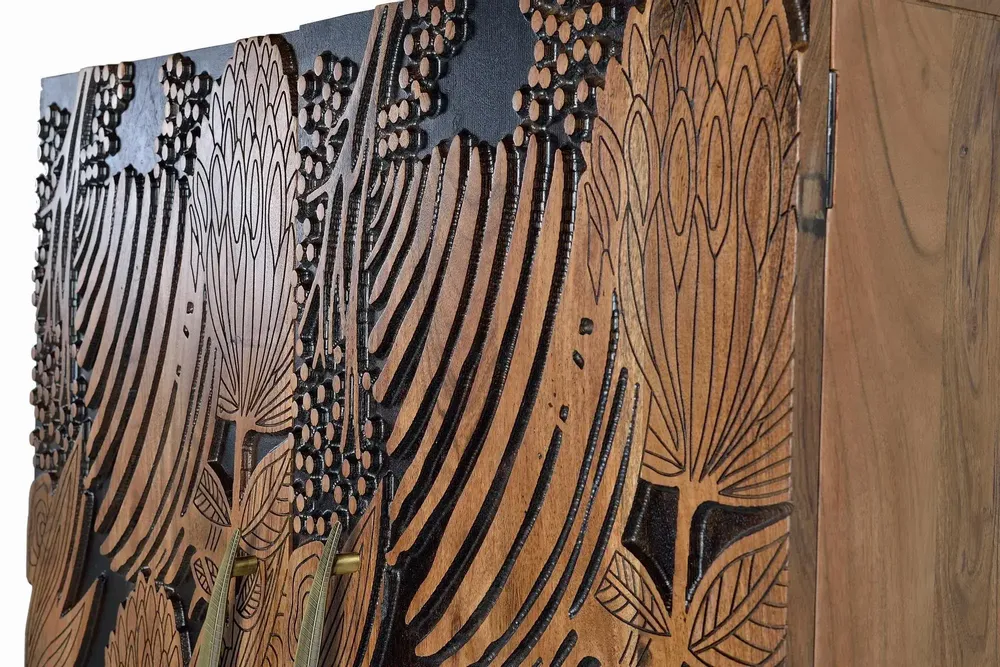 Armoires - Armoire à bouteilles en bois d'acacia sculptée a main - GINER Y COLOMER
