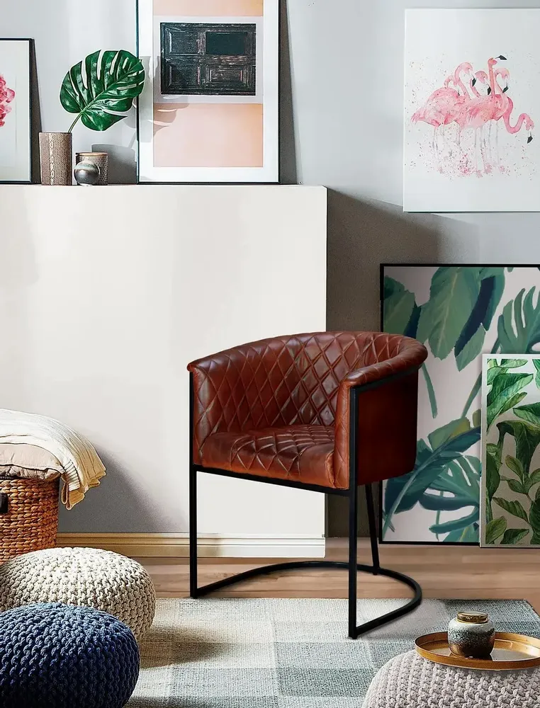 Chaises - Chaise en cuir naturel avec pieds en métal - GINER Y COLOMER