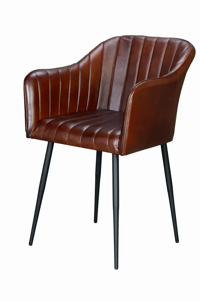 Chaises - Chaise en cuir naturel avec pieds en métal marron - GINER Y COLOMER
