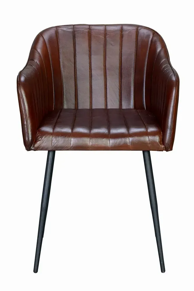 Chaises - Chaise en cuir naturel avec pieds en métal marron - GINER Y COLOMER