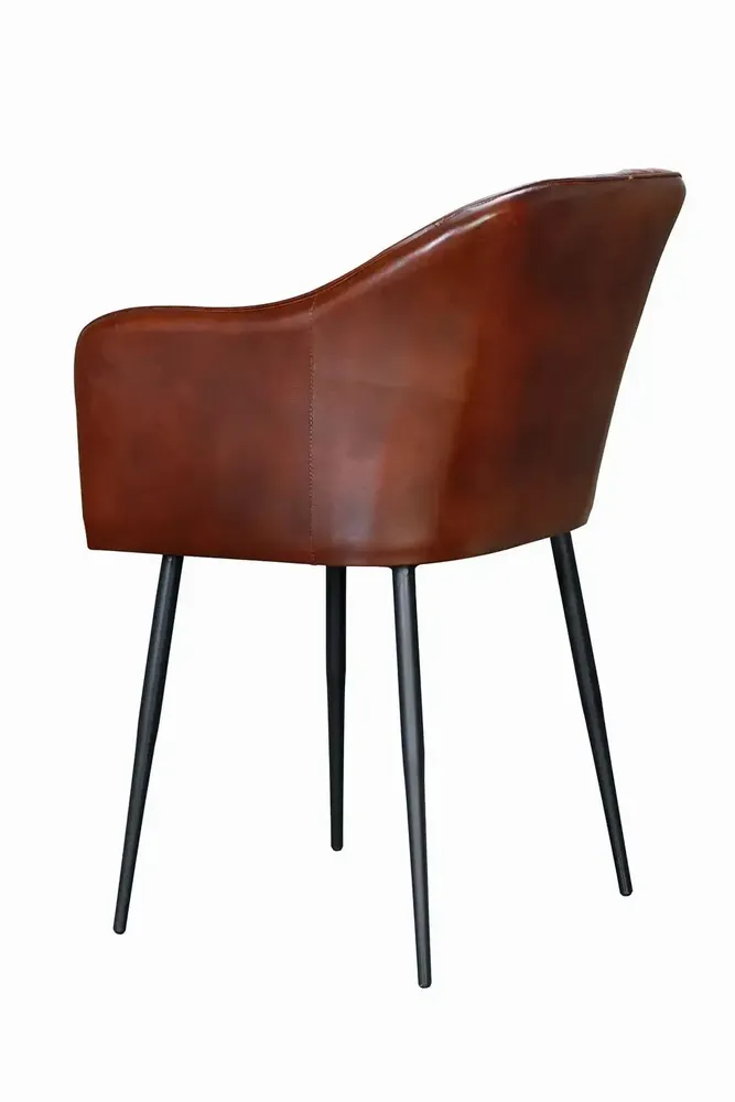 Chaises - Chaise en cuir naturel avec pieds en métal marron - GINER Y COLOMER