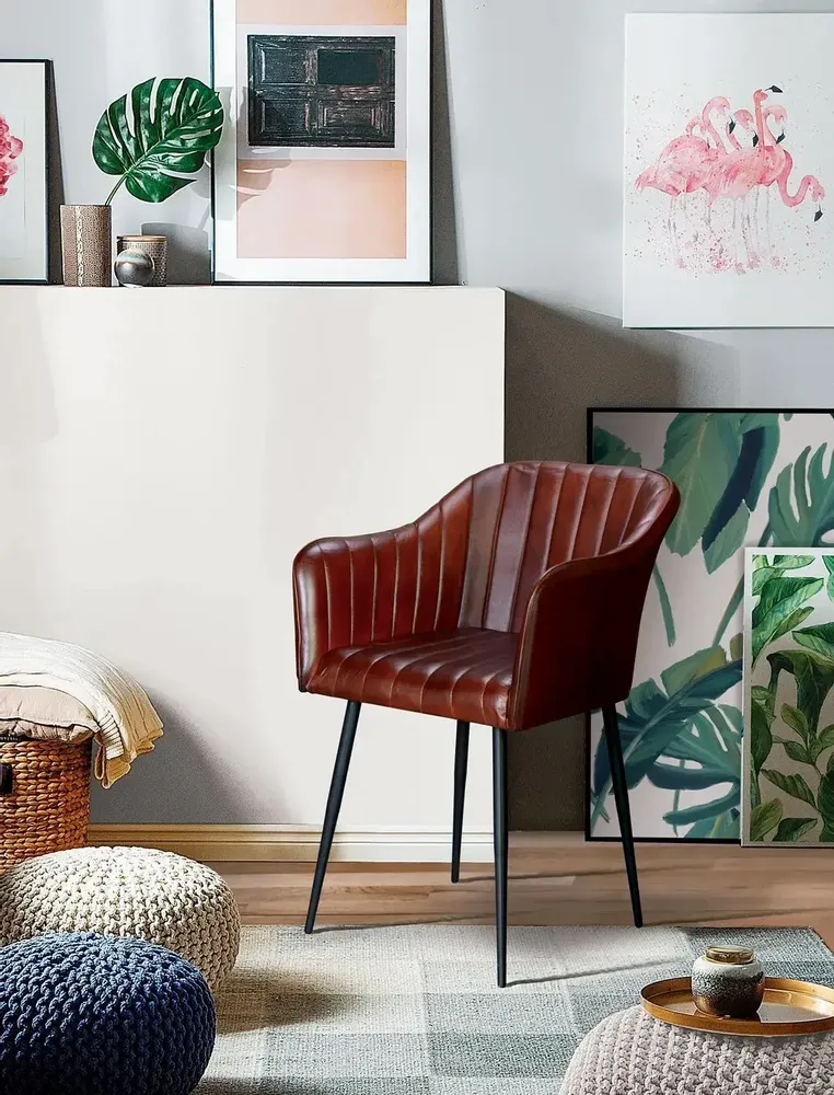 Chaises - Chaise en cuir naturel avec pieds en métal marron - GINER Y COLOMER