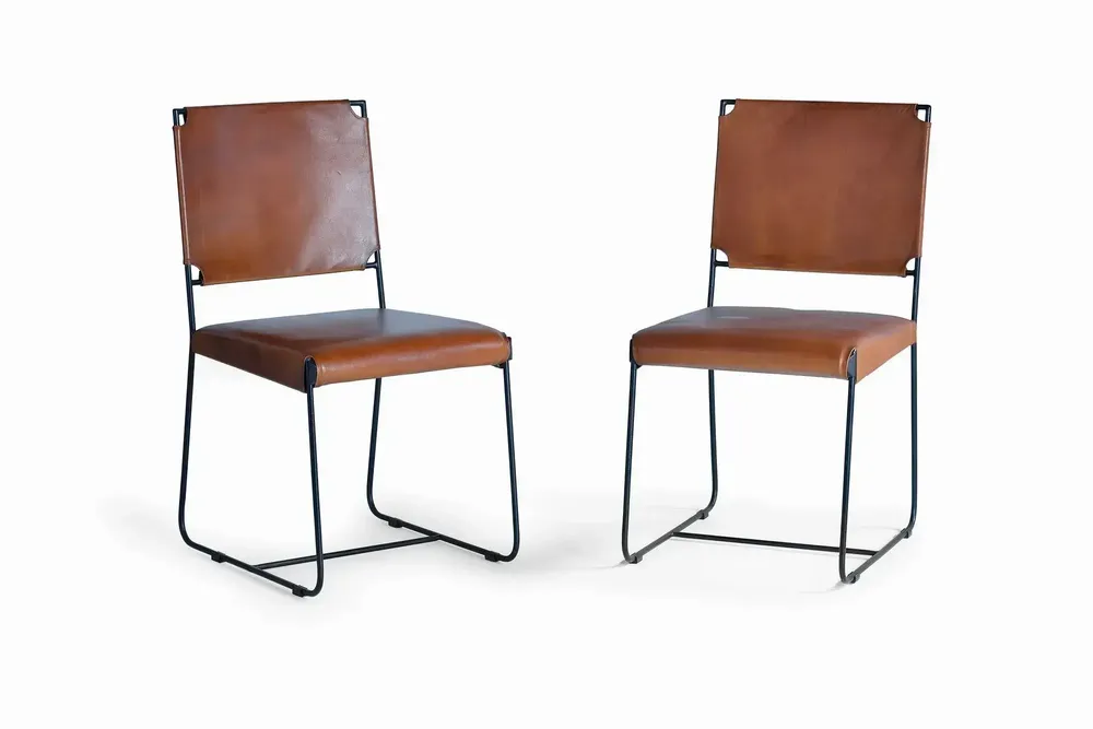Chairs - Set of 2 chairs in brown leather and metal - GINER Y COLOMER