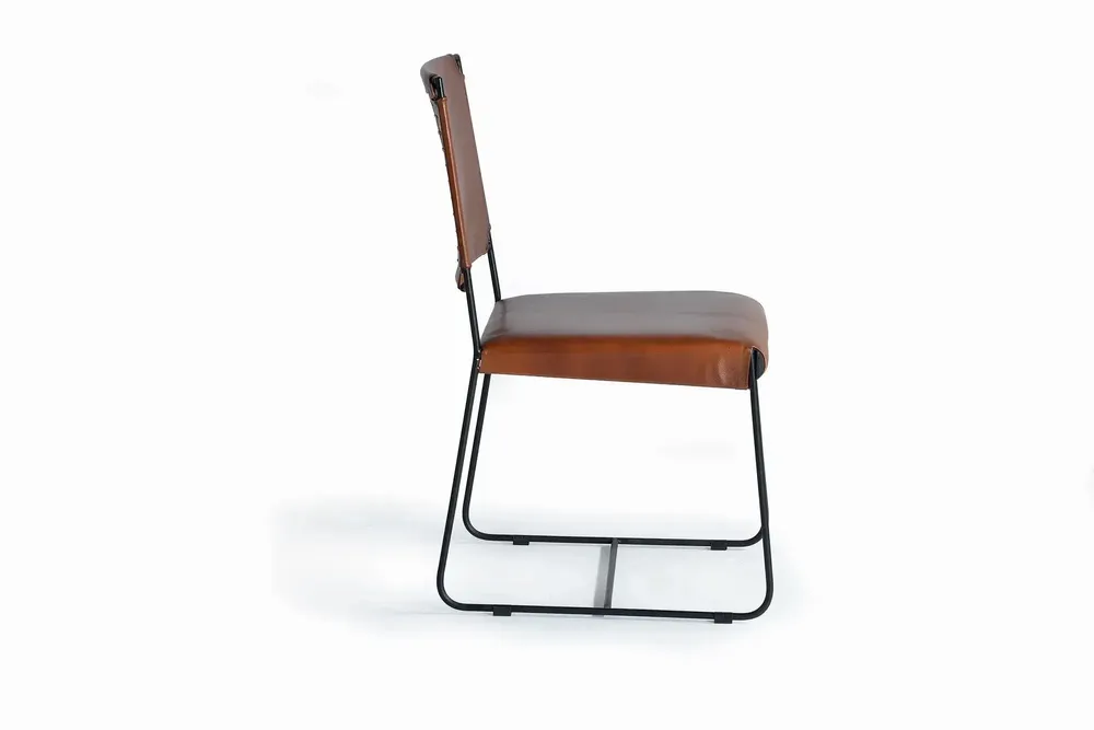 Chairs - Set of 2 chairs in brown leather and metal - GINER Y COLOMER