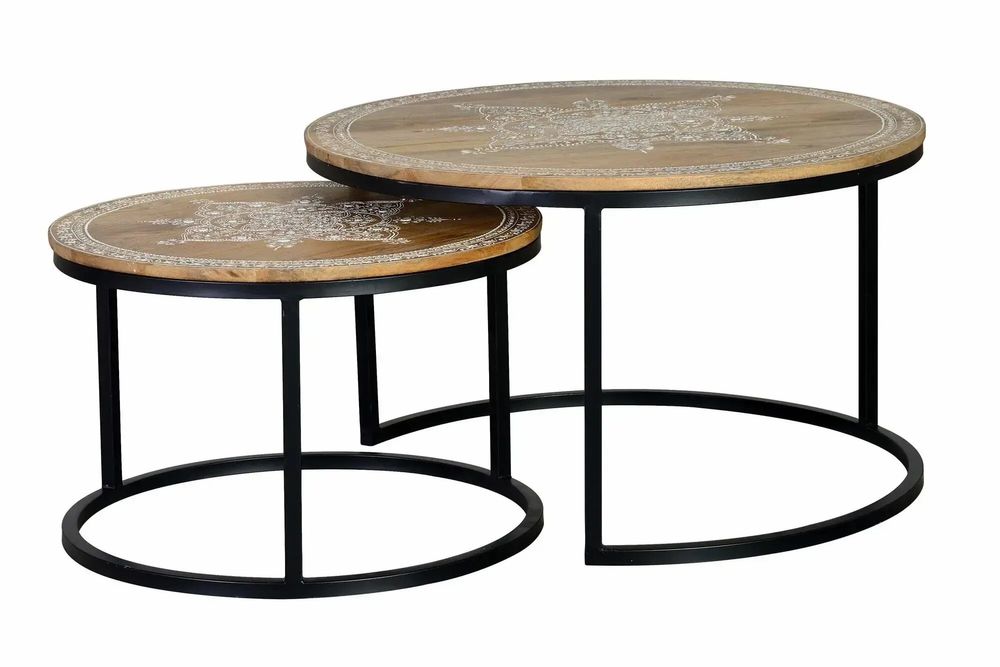 Coffee tables - Coffee table in mango wood and natural and black metal legs - GINER Y COLOMER