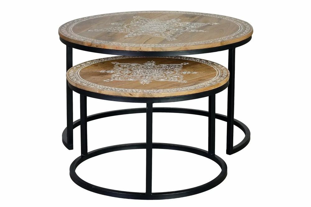 Coffee tables - Coffee table in mango wood and natural and black metal legs - GINER Y COLOMER