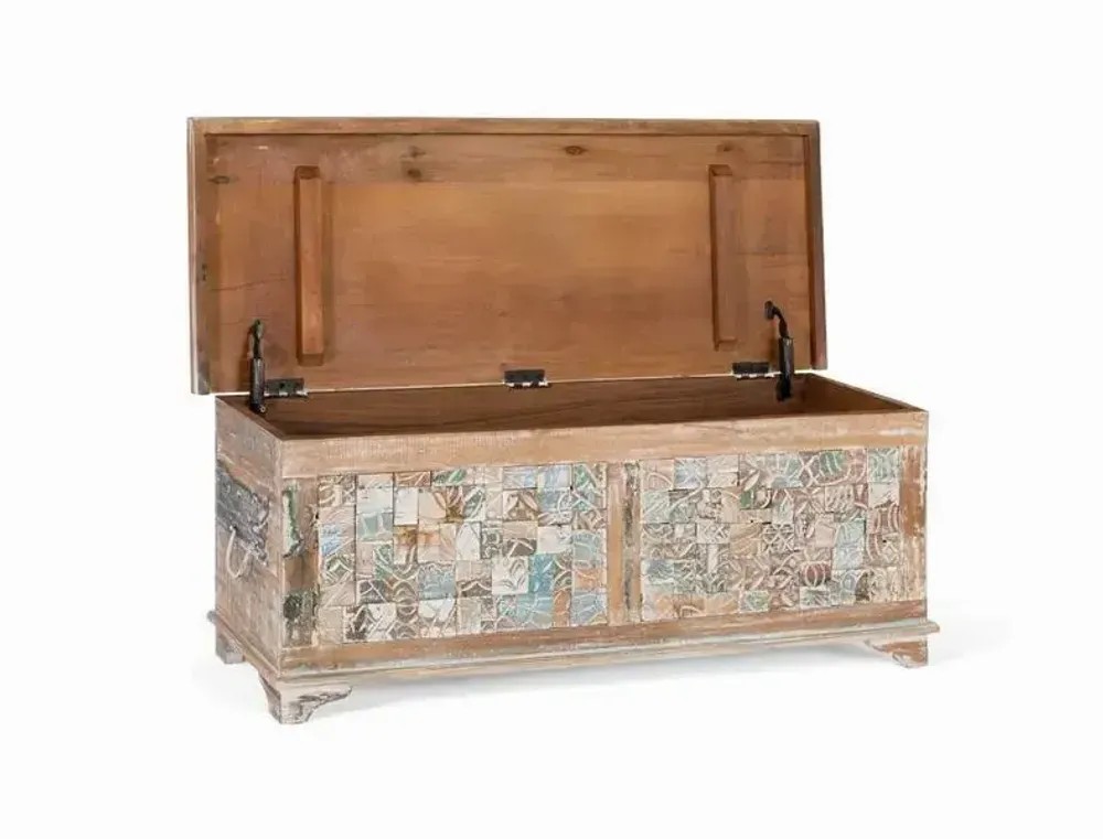Boîtes de rangement - Coffre mélange en bois de manguier et recyclé finition multicolore - GINER Y COLOMER