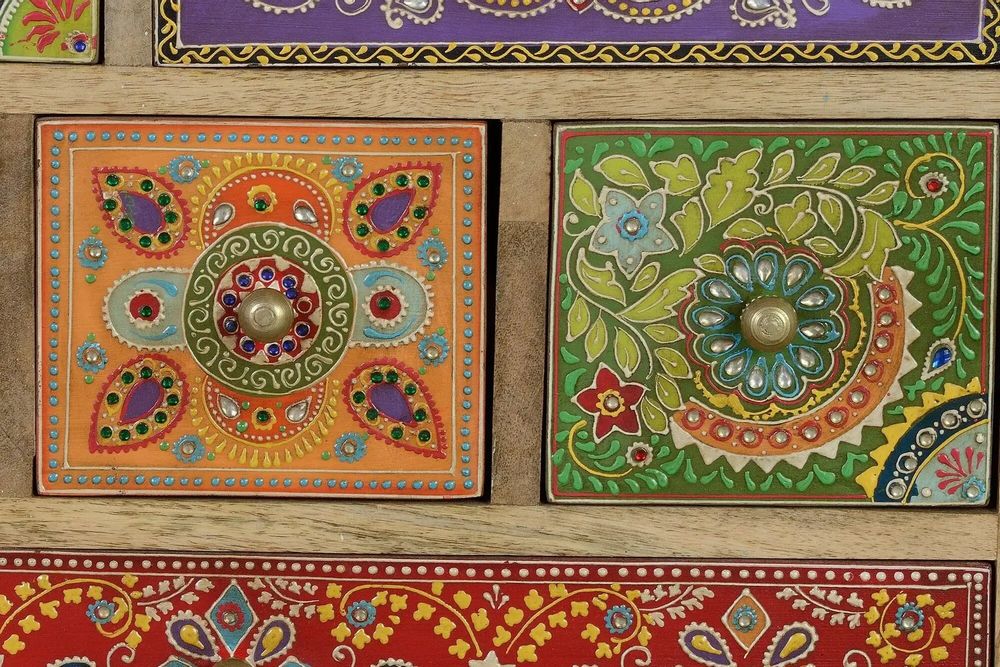 Coffee tables - Multicolored hand-painted mango wood coffee table - GINER Y COLOMER