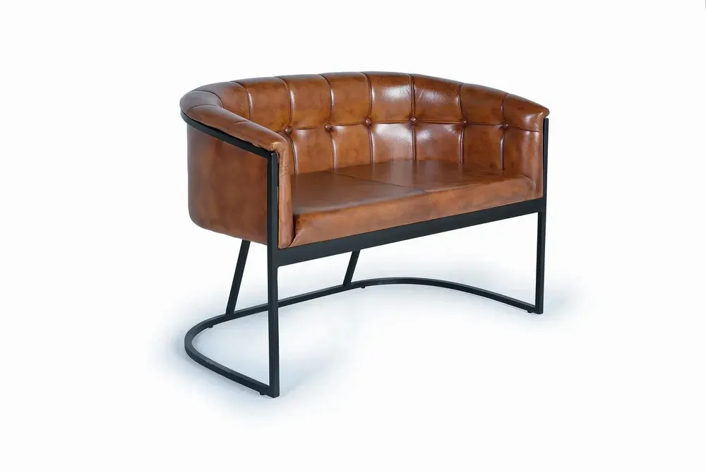 Sofas - Brown leather and metal sofa - GINER Y COLOMER