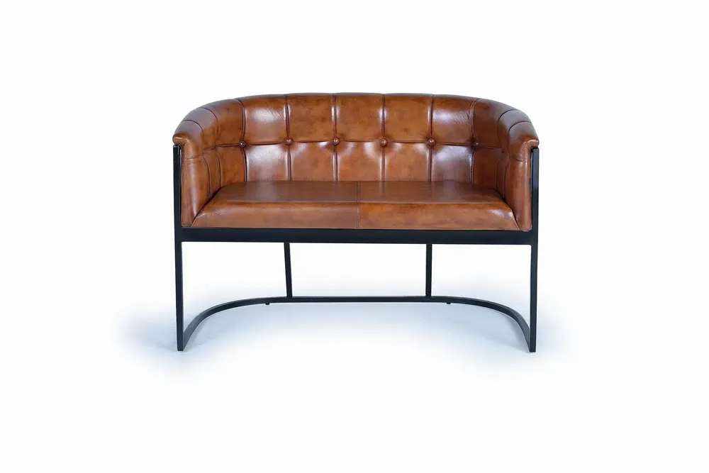 Sofas - Brown leather and metal sofa - GINER Y COLOMER