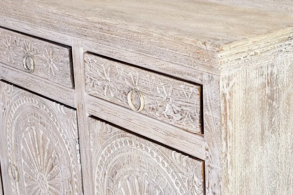 Sideboards - Sideboard in aged white mango wood - GINER Y COLOMER