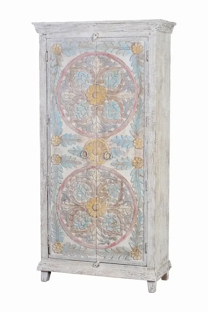 Wardrobe - Mango wood cabinet aged details pastel tones - GINER Y COLOMER