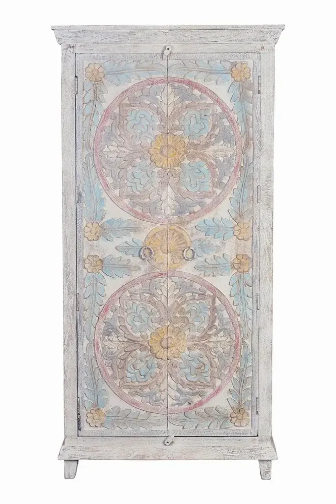 Wardrobe - Mango wood cabinet aged details pastel tones - GINER Y COLOMER