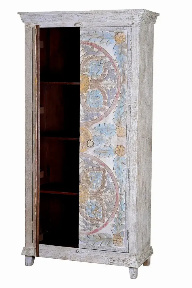 Wardrobe - Mango wood cabinet aged details pastel tones - GINER Y COLOMER