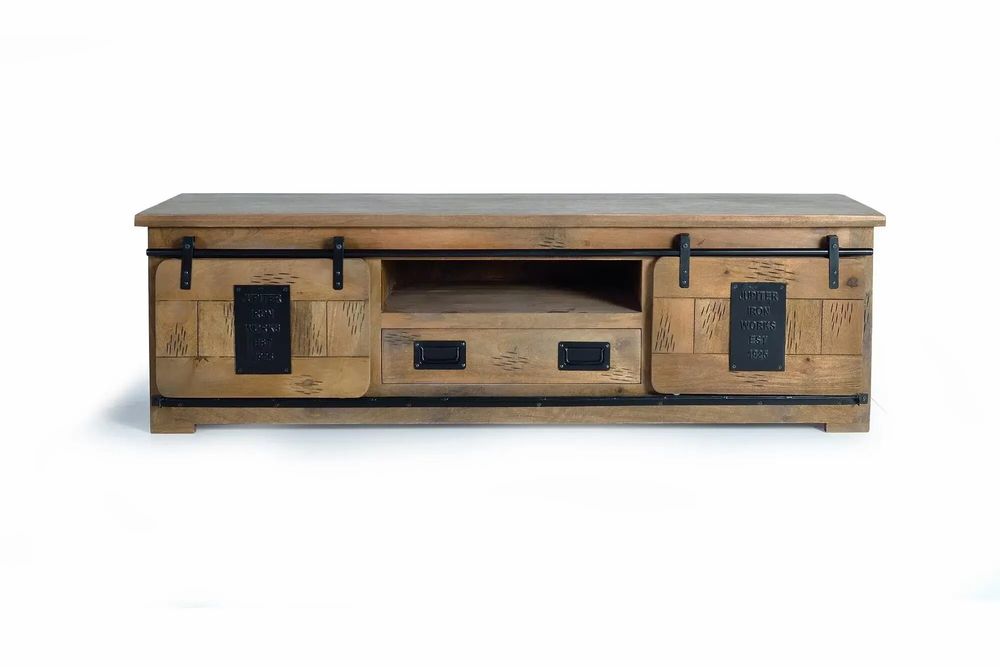 TV stands - Industrial style mango wood TV cabinet with two doors - GINER Y COLOMER