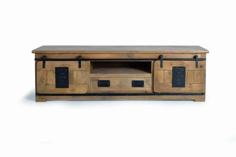 TV stands - Industrial style mango wood TV cabinet with two doors - GINER Y COLOMER