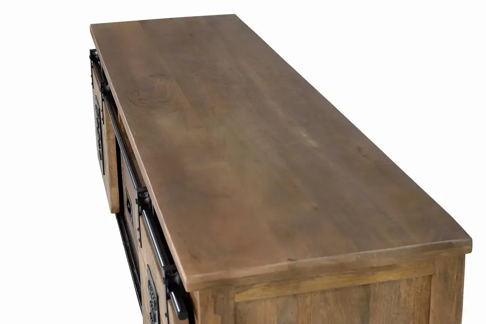 TV stands - Industrial style mango wood TV cabinet with two doors - GINER Y COLOMER