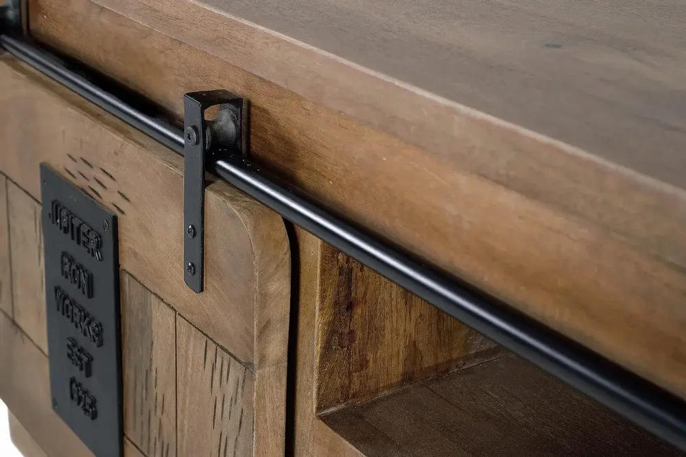 TV stands - Industrial style mango wood TV cabinet with two doors - GINER Y COLOMER
