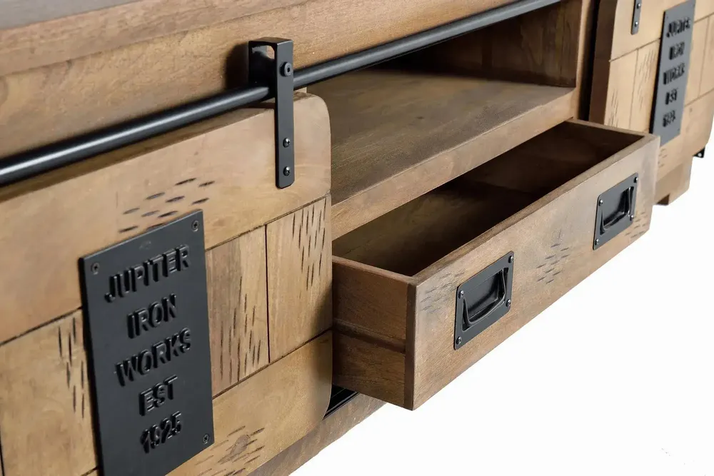 TV stands - Industrial style mango wood TV cabinet with two doors - GINER Y COLOMER
