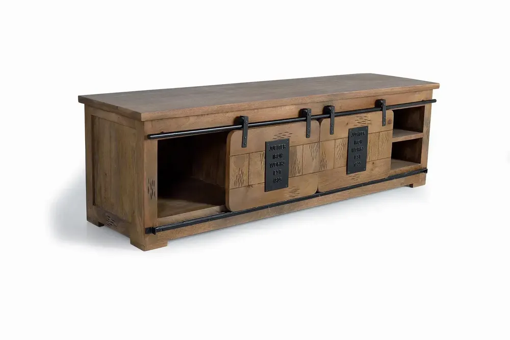 TV stands - Industrial style mango wood TV cabinet with two doors - GINER Y COLOMER