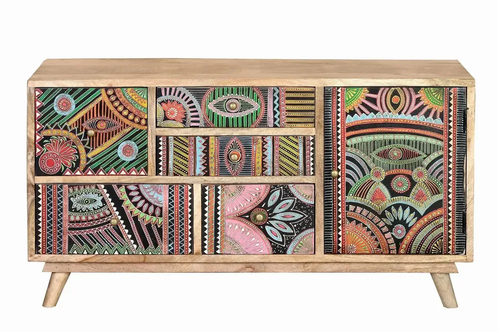 Chests of drawers - Chest of drawers in natural and multi-colored mango wood - GINER Y COLOMER