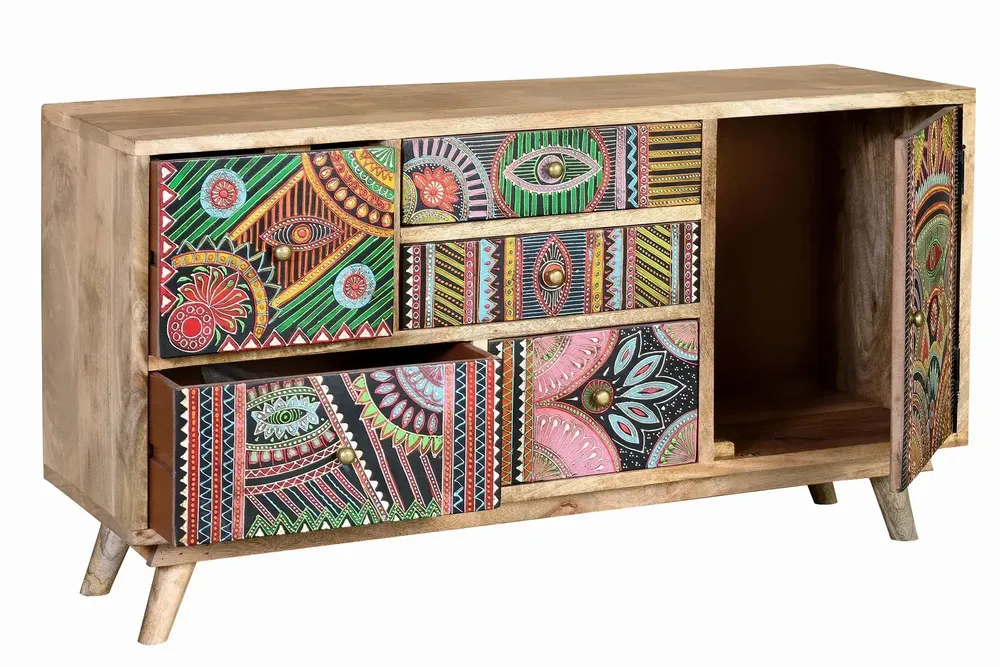 Chests of drawers - Chest of drawers in natural and multi-colored mango wood - GINER Y COLOMER