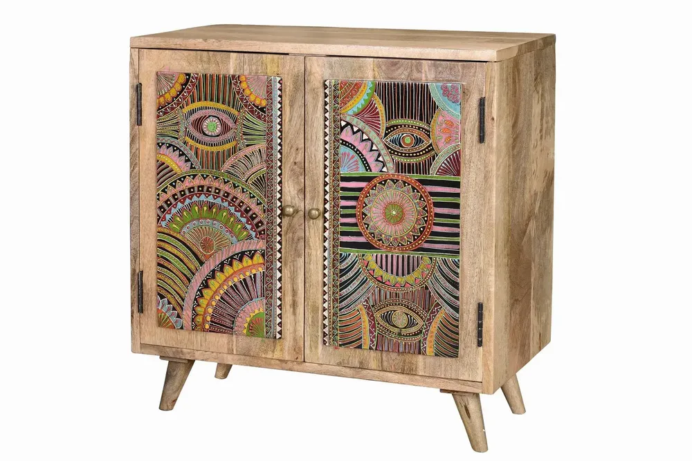 Commodes - Commode en bois manguier naturel decorée à la main - GINER Y COLOMER