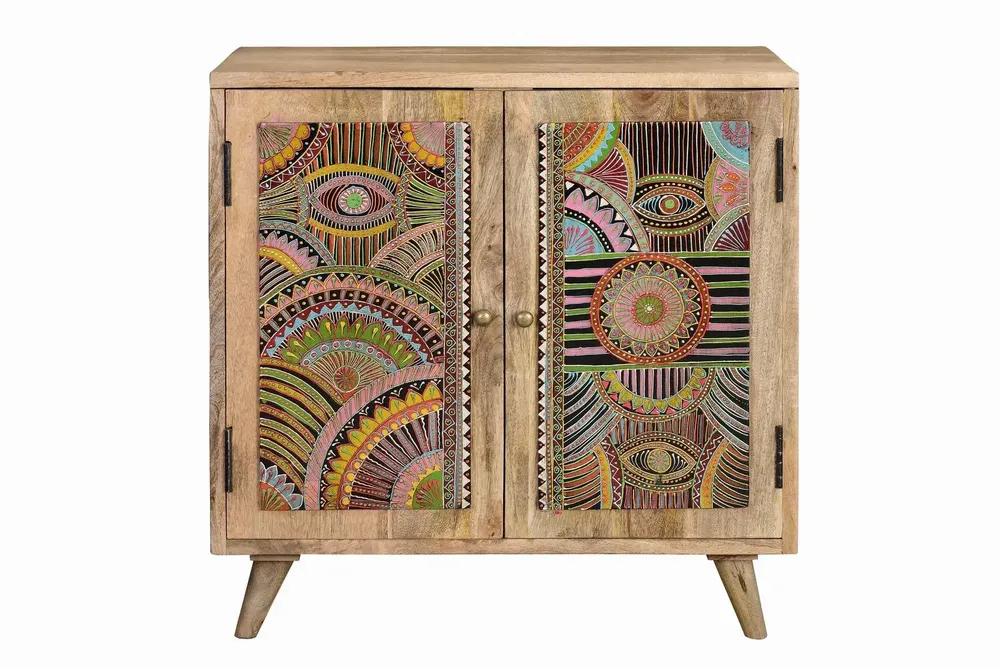 Commodes - Commode en bois manguier naturel decorée à la main - GINER Y COLOMER
