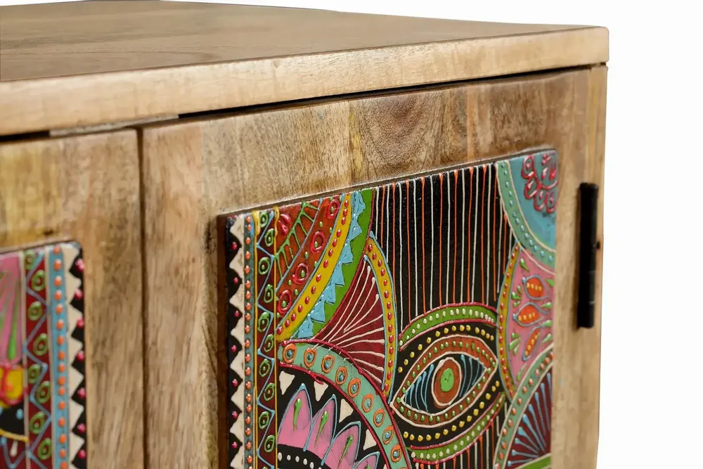 Commodes - Commode en bois manguier naturel decorée à la main - GINER Y COLOMER