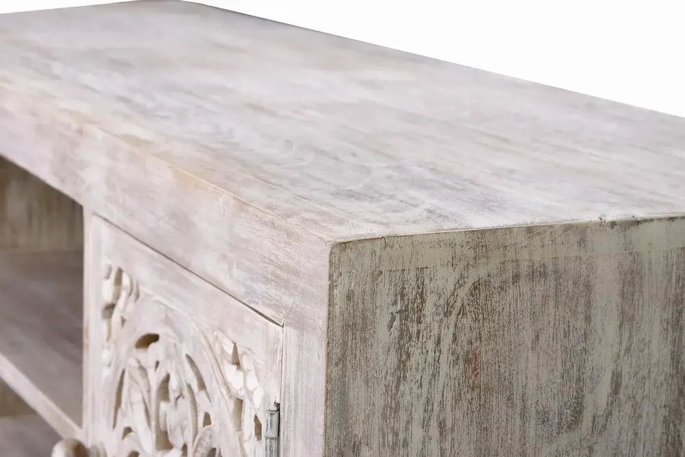 TV stands - Mango wood TV cabinet and aged white metal legs - GINER Y COLOMER