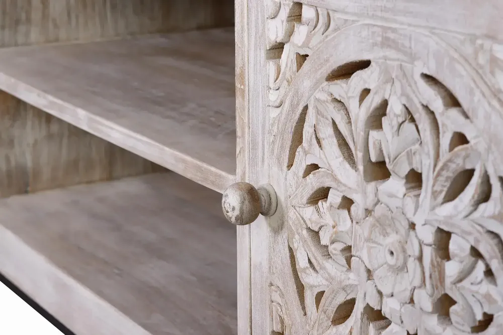 TV stands - Mango wood TV cabinet and aged white metal legs - GINER Y COLOMER