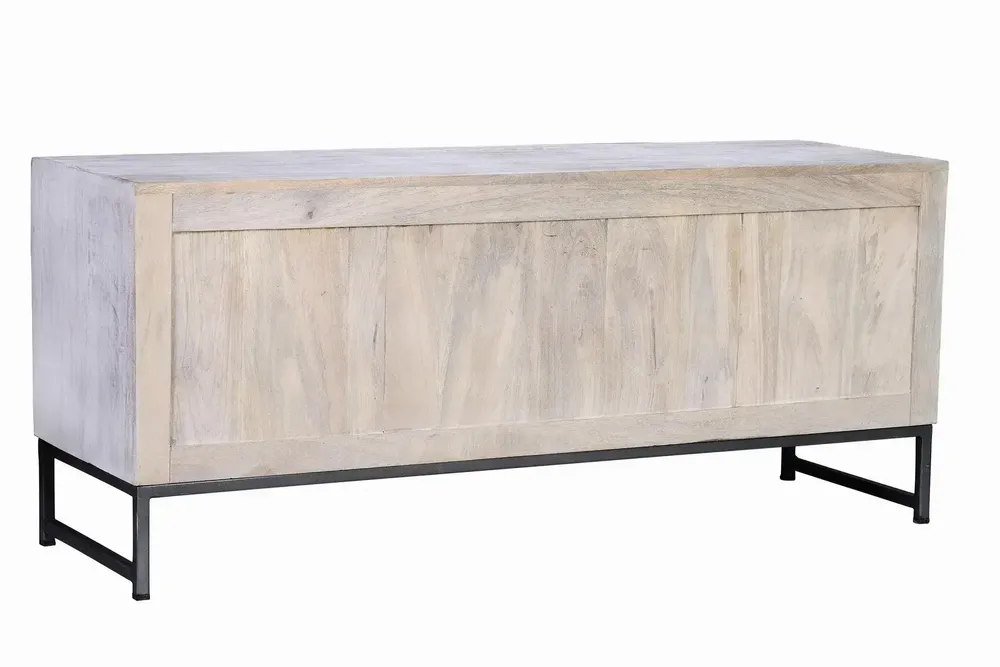 TV stands - Mango wood TV cabinet and aged white metal legs - GINER Y COLOMER