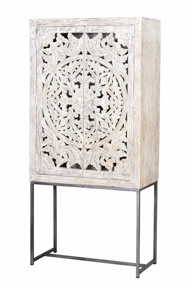 Sideboards - Mango wood display case, white and aged gray metal legs - GINER Y COLOMER