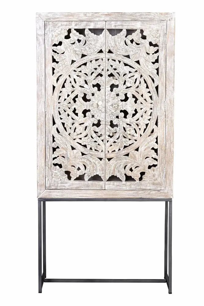 Sideboards - Mango wood display case, white and aged gray metal legs - GINER Y COLOMER