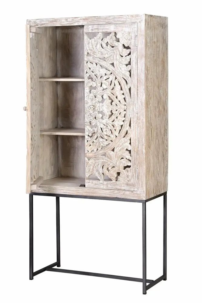 Sideboards - Mango wood display case, white and aged gray metal legs - GINER Y COLOMER