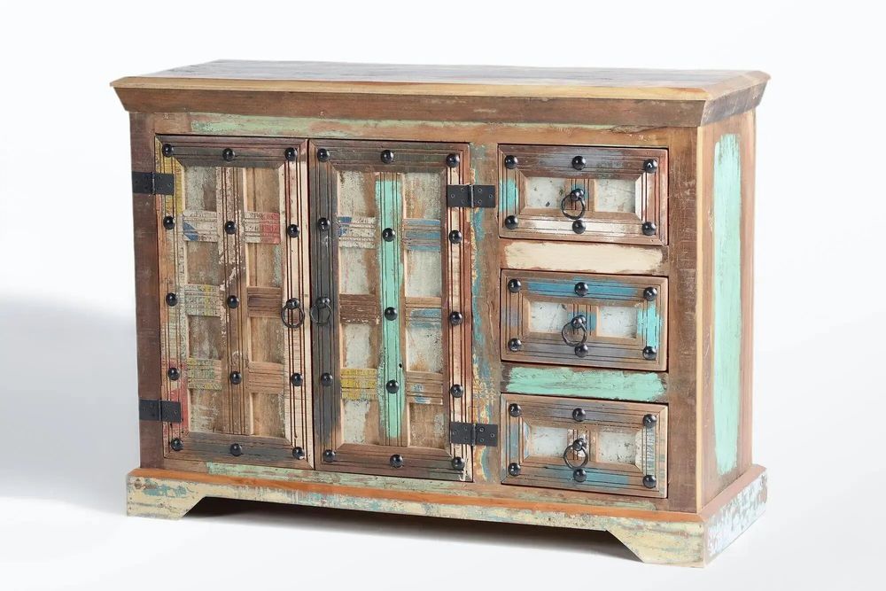 Sideboards - Sideboard in recycled wood and multicolored metal details - GINER Y COLOMER