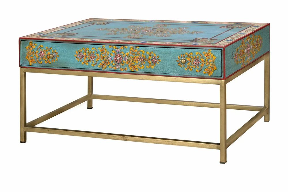 Tables basses - Table basse en manguier et pieds en métal doré et multicolore - GINER Y COLOMER