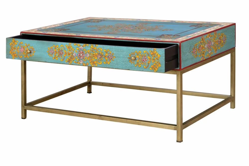 Tables basses - Table basse en manguier et pieds en métal doré et multicolore - GINER Y COLOMER