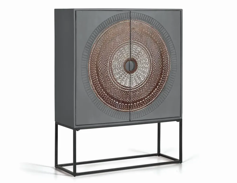 Sideboards - Mango wood display case with gray and brown metal legs - GINER Y COLOMER