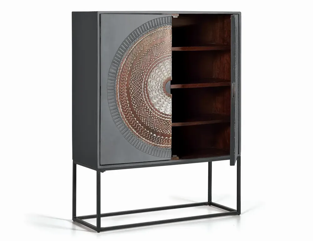 Sideboards - Mango wood display case with gray and brown metal legs - GINER Y COLOMER