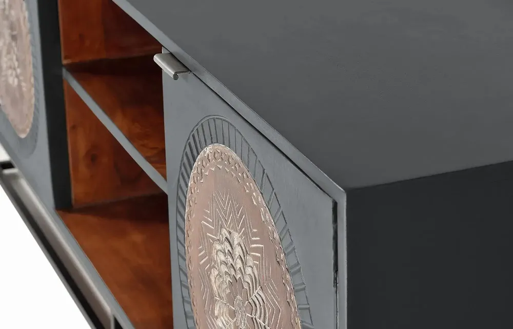 Meubles TV - Meuble TV en manguier et pieds en métal gris et marron - GINER Y COLOMER