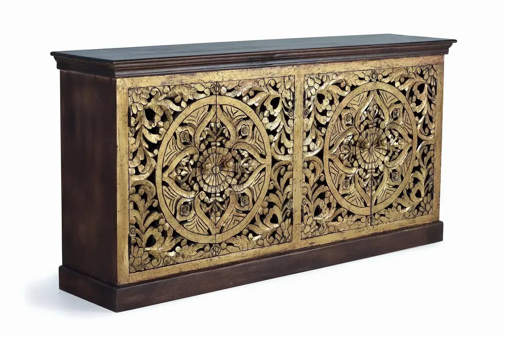 Sideboards - Sideboard in carved mango wood and gold leaf - GINER Y COLOMER