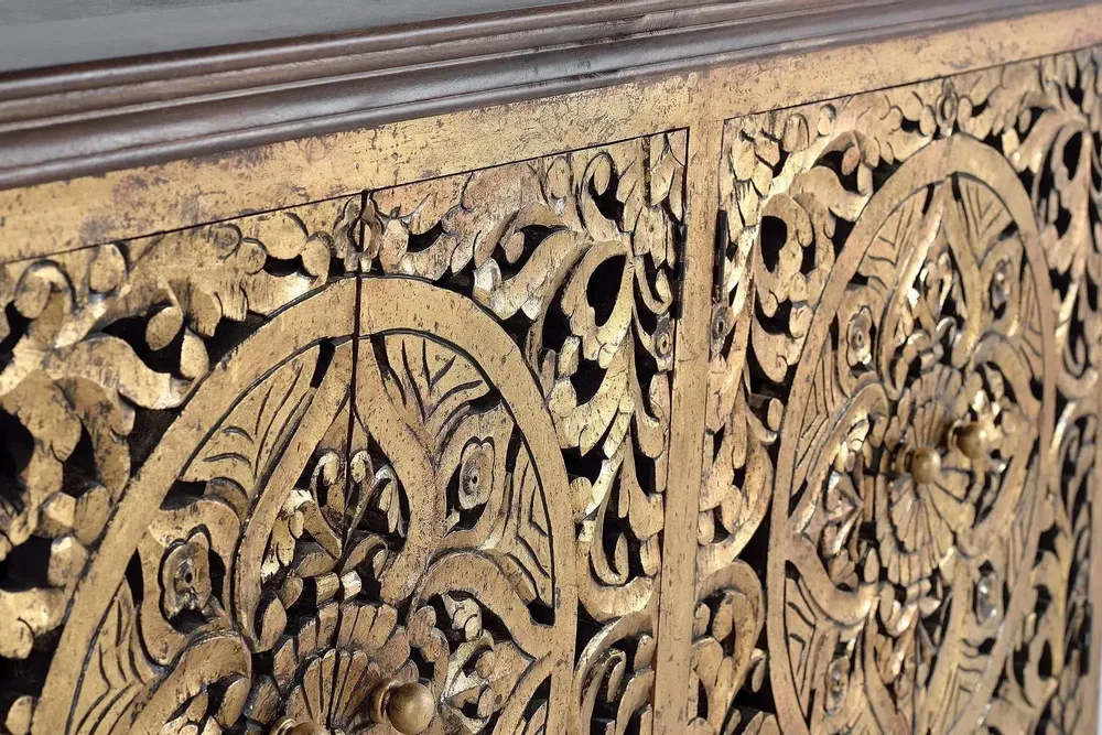 Sideboards - Sideboard in carved mango wood and gold leaf - GINER Y COLOMER