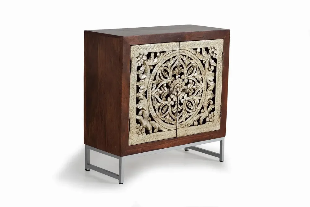 Sideboards - 2-door sideboard in carved mango wood and silver leaf - GINER Y COLOMER